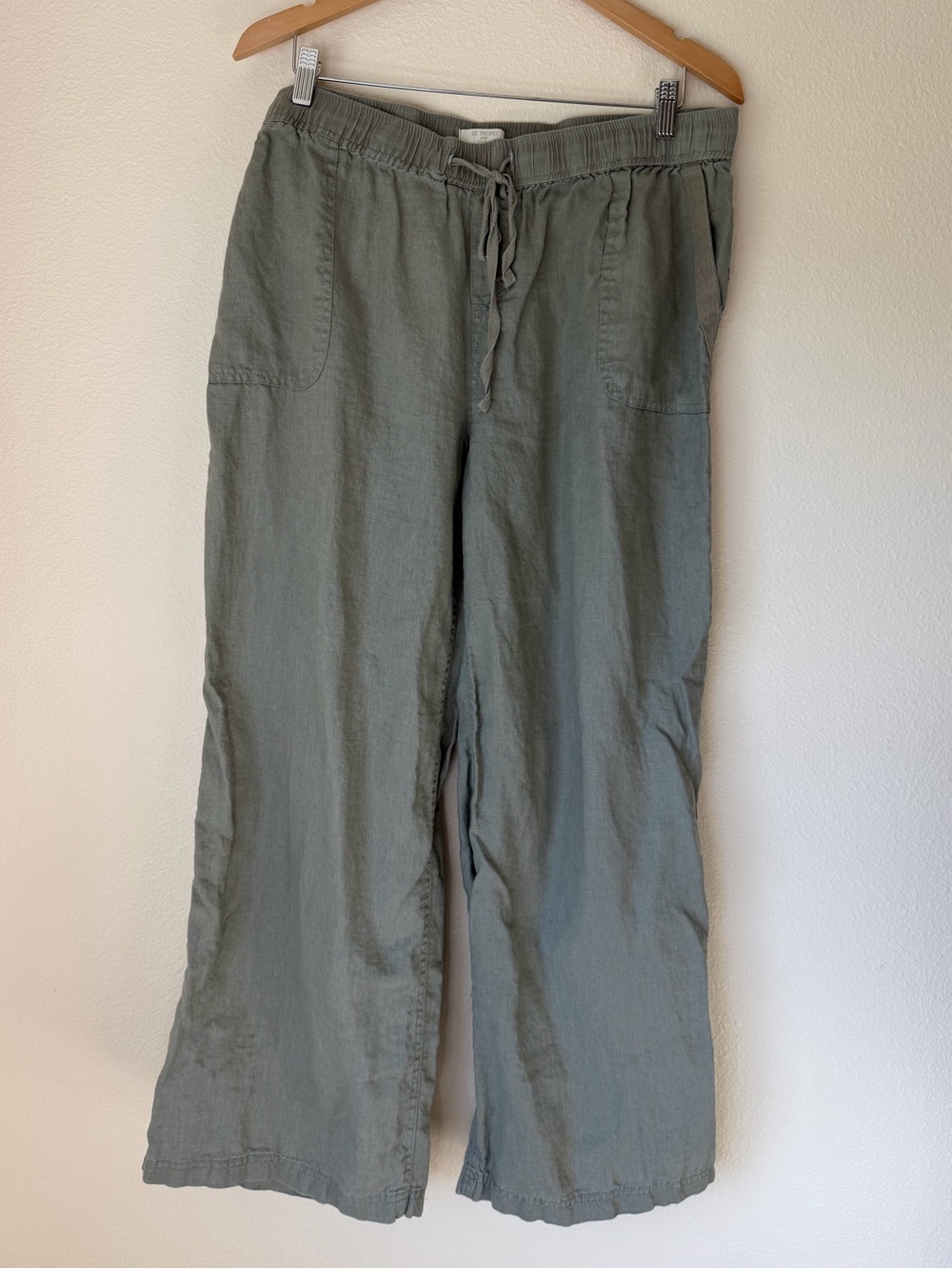 St. Tropez 100% Linen Wide Leg Olive Green Pants, Size XL